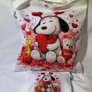 Cute Valentine Cartoon Character Tote Bag Love Hearts w/ Matching Zipper Pouch